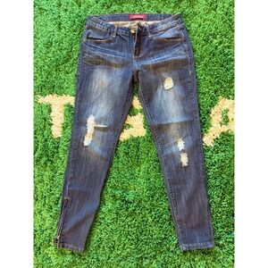 Forever‎ 21 Skinny Jeans Womens 30 Blue Excellent Distressed Ankle Zip Denim
